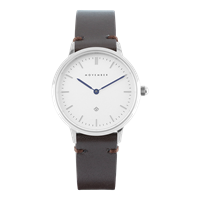 Brown Leather Silver Case White Dial