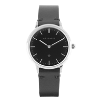 Black Leather Silver Case Black Dial